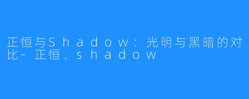 正恒与Shadow：光明与黑暗的对比-正恒、shadow