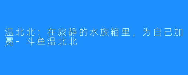 温北北：在寂静的水族箱里，为自己加冕-斗鱼温北北